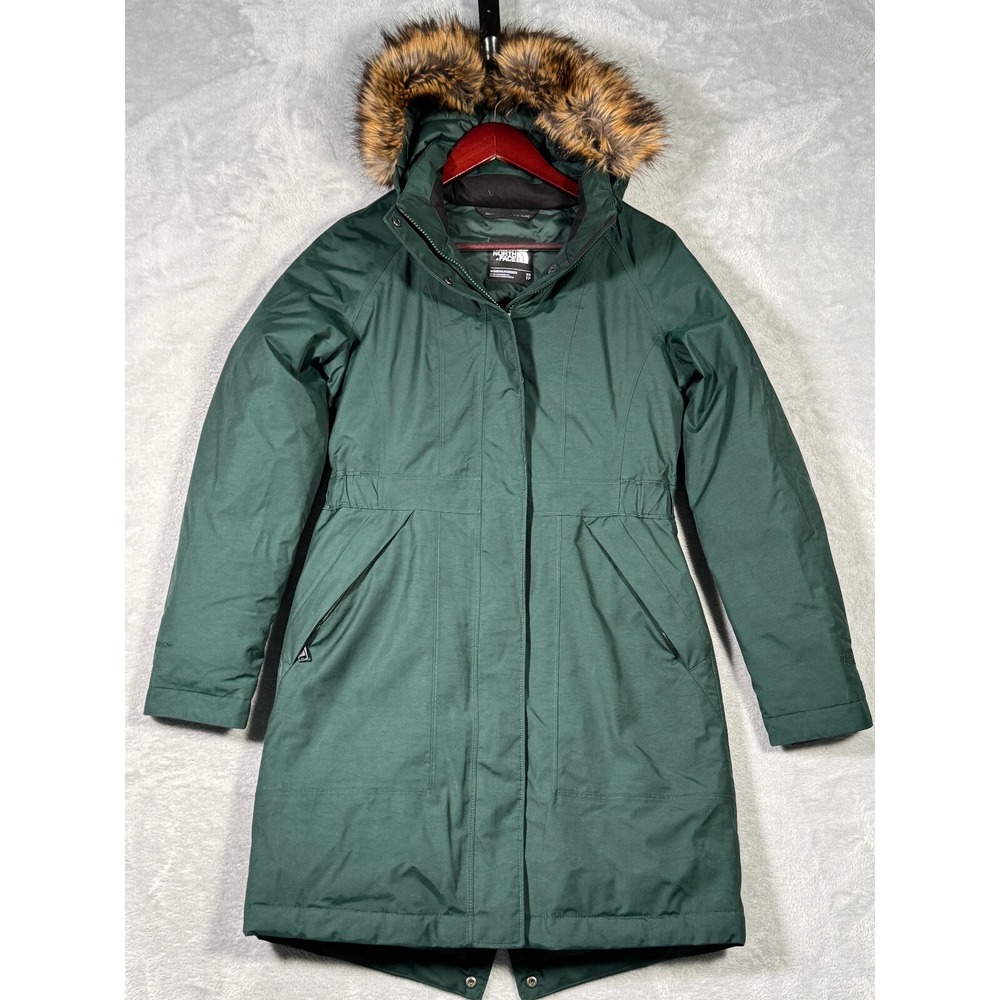 North Face Jacket Womens XS Green Down Arctic Parka Faux Fur 600 Dryvent*